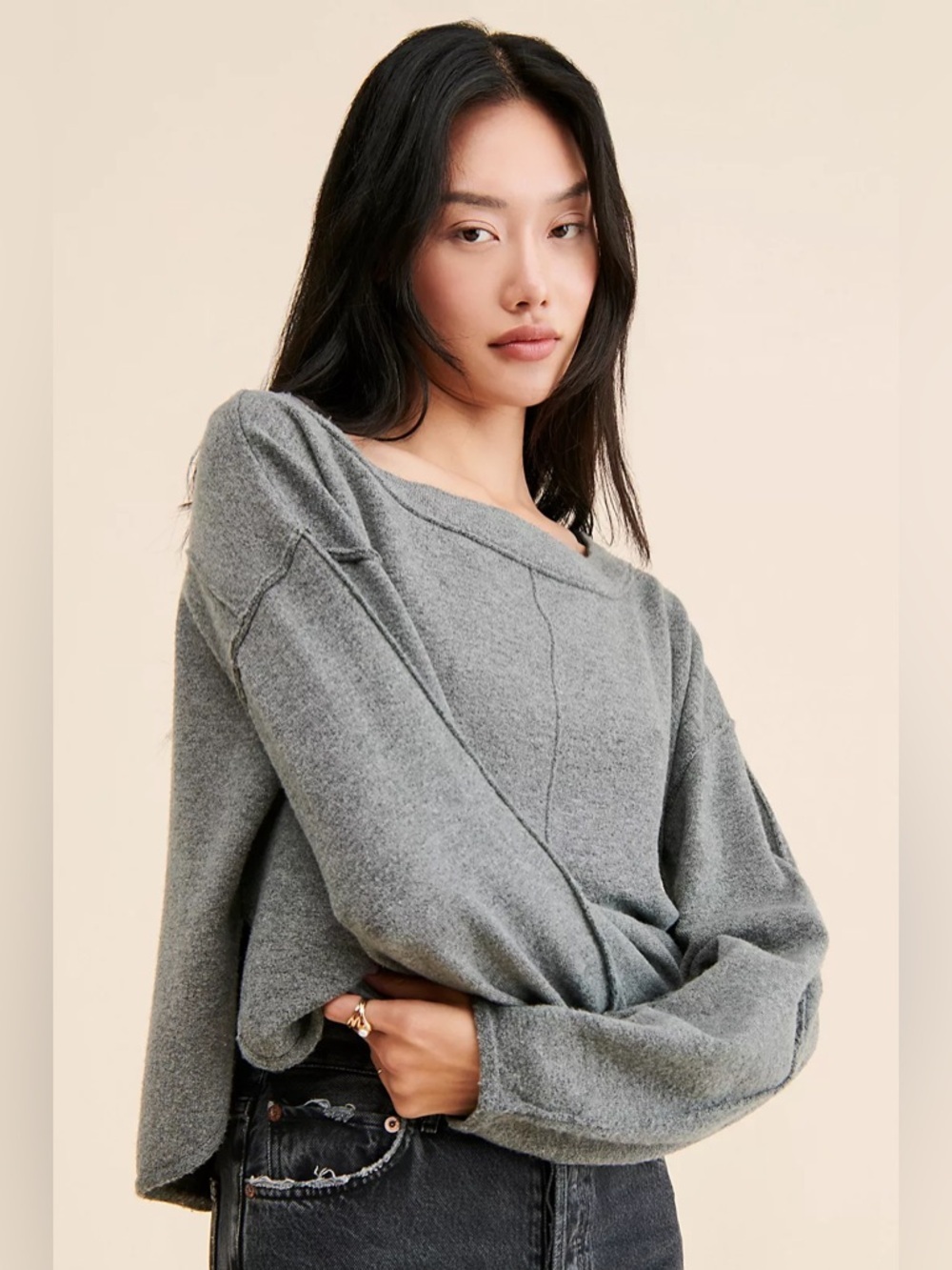 Free People Jamie Knit Sweater Size Medium Grey Oversized Boxy Slouchy